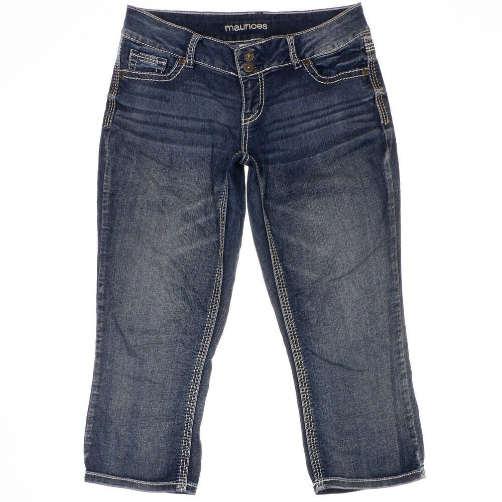 Maurices Crop Capri Jeans Size 1/2 Juniors Blue Denim Stretch Measures 30 x 20.5